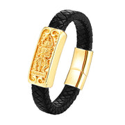 Buddha Stones Buddha Symbol Titanium Steel Leather Strengthen Bracelet - Black(Wrist Circumference: 19-21cm) - image 0