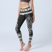 Buddha Stones Symmetrical Celtic Knot Pattern Print Gym Leggings Women's Yoga Pants - Black - US18，UK/AU22，EU50 (4XL) - image 0