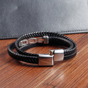 Buddha Stones Handmade Chain Link Design Titanium Steel Leather Strengthen Bracelet - image 5