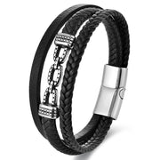 Buddha Stones Handmade Chain Link Design Titanium Steel Leather Strengthen Bracelet - image 6