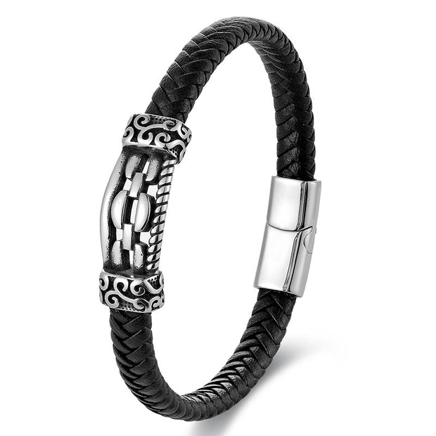 Buddha Stones Chain Link Design Titanium Steel Multi-layer Leather Balance Braided Bracelet - image 13