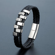 Buddha Stones Geometric Design Titanium Steel Leather Strengthen Bracelet - image 6