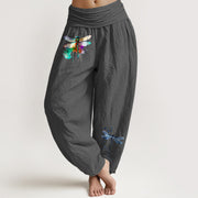 Buddha Stones Pure Cotton Dreamy Dragonfly Pattern Women's Elastic Waist Harem Pants - DimGray - US16，UK/AU20，EU48 (3XL) - image 8