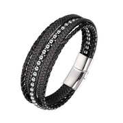 Buddha Stones Hematite Indian Agate Tiger Eye Amazonite Beaded Leather Strengthen Bracelet - Hematite Silver Buckle - 19-21cm - image 10