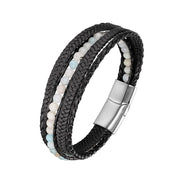 Buddha Stones Hematite Indian Agate Tiger Eye Amazonite Beaded Leather Strengthen Bracelet - Amazonite Silver Buckle - 19-21cm - image 8