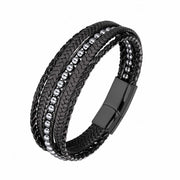 Buddha Stones Hematite Indian Agate Tiger Eye Amazonite Beaded Leather Strengthen Bracelet - Hematite Black Buckle - 19-21cm - image 0