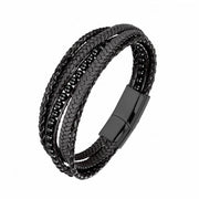 Buddha Stones Hematite Indian Agate Tiger Eye Amazonite Beaded Leather Strengthen Bracelet - Black Onyx Black Buckle - 19-21cm - image 24