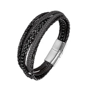 Buddha Stones Hematite Indian Agate Tiger Eye Amazonite Beaded Leather Strengthen Bracelet - Black Onyx Silver Buckle - 19-21cm - image 17