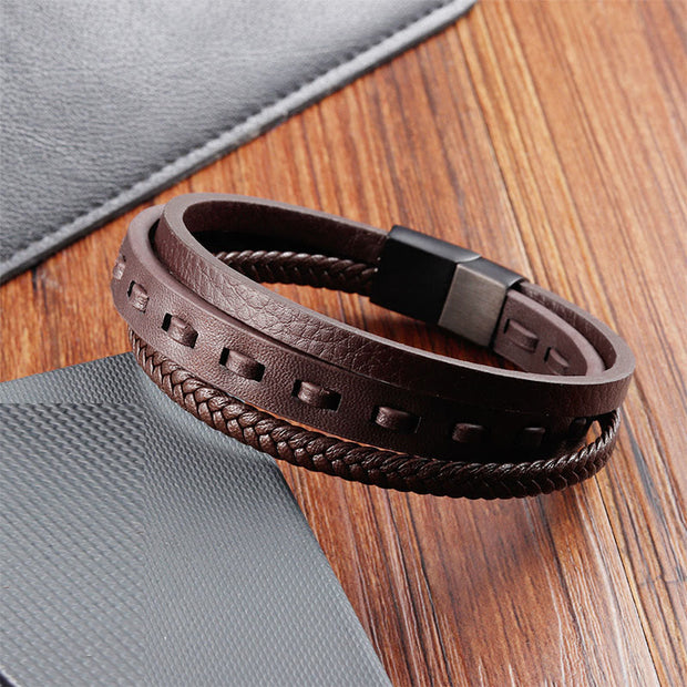 Buddha Stones Titanium Steel Buckle Multilayered Braided Leather Calm Bracelet - image 17