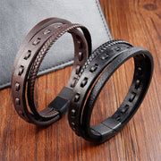 Buddha Stones Titanium Steel Buckle Multilayered Braided Leather Calm Bracelet - image 18