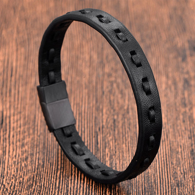 Buddha Stones Titanium Steel Buckle Multilayered Braided Leather Calm Bracelet - image 11