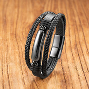 Buddha Stones Hematite Lazurite Black Glitter Stone Pink Crystal Titanium Steel Leather Strengthen Bracelet - Hematite - 19-21cm - image 0