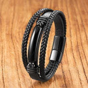 Buddha Stones Hematite Lazurite Black Glitter Stone Pink Crystal Titanium Steel Leather Strengthen Bracelet - Black Onyx - 19-21cm - image 14