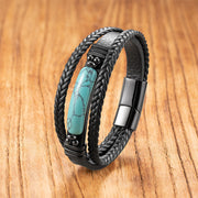 Buddha Stones Hematite Lazurite Black Glitter Stone Pink Crystal Titanium Steel Leather Strengthen Bracelet - Turquoise - 19-21cm - image 10