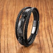 Buddha Stones Hematite Lazurite Black Glitter Stone Pink Crystal Titanium Steel Leather Strengthen Bracelet - Black Glitter Stone - 19-21cm - image 5