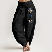 Buddha Stones Pure Cotton Hamsa's Hand Koi Fish Butterfly Pattern Women's Elastic Waist Harem Pants - Black - US16，UK/AU20，EU48 (3XL) - image 5