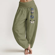 Buddha Stones Pure Cotton Hamsa's Hand Koi Fish Butterfly Pattern Women's Elastic Waist Harem Pants - OliveDrab - US16，UK/AU20，EU48 (3XL) - image 14