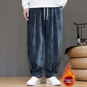 Buddha Stones Winter Pure Color Cotton Men's Harem Thickened Fleece-lined Pants With Pockets - image 25