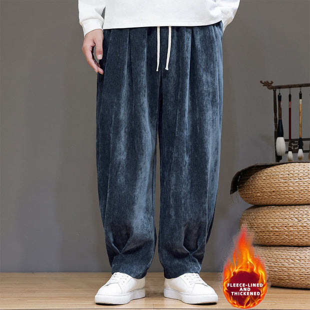 Buddha Stones Winter Pure Color Cotton Men's Harem Thickened Fleece-lined Pants With Pockets - image 25