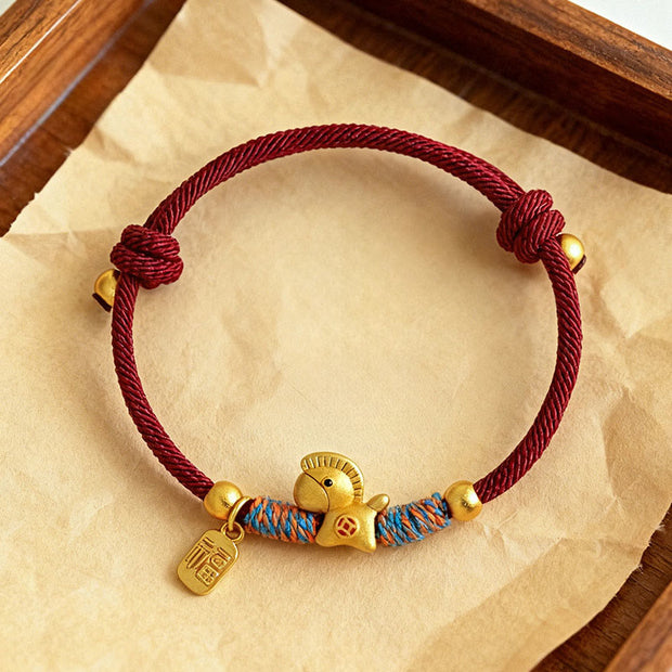 Buddha Stones 999 Sterling Silver Year Of The Horse Fu Character Charm Colorful String Rope Luck Bracelet - image 0