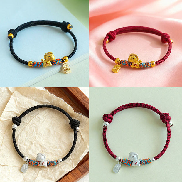 Buddha Stones 999 Sterling Silver Year Of The Horse Fu Character Charm Colorful String Rope Luck Bracelet - image 23