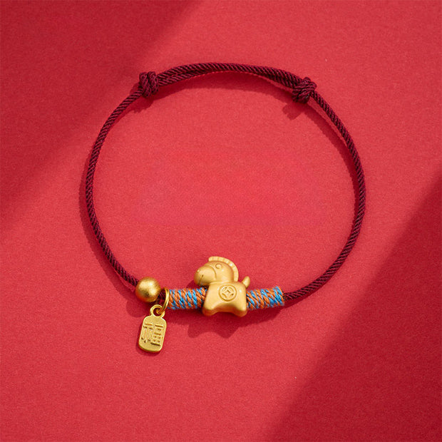 Buddha Stones Year Of The Horse Fu Character Handwoven String Luck Connection Bracelet - Darkred Rope(Wrist Circumference: 14-19cm) - image 8