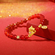 Buddha Stones Year Of The Horse 925 Sterling Silver Red Agate Confidence Beaded Bracelet - image 1