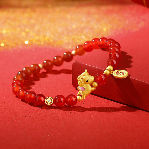 Buddha Stones Year Of The Horse 925 Sterling Silver Red Agate Confidence Beaded Bracelet - image 1