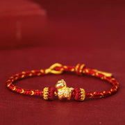 Buddha Stones 999 Gold Year Of The Horse Braided String Rope Luck Adjustable Bracelet - Darkred Rope - 999 Gold 0.35g - 16-18cm - image 0