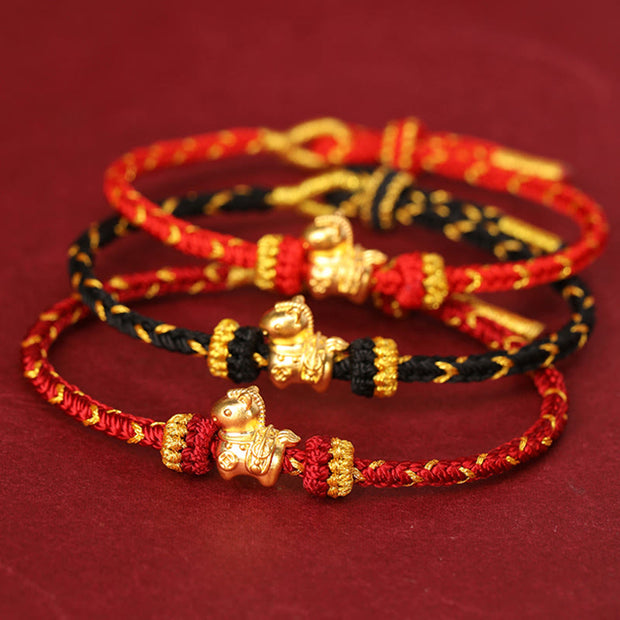 Buddha Stones 999 Gold Year Of The Horse Braided String Rope Luck Adjustable Bracelet - image 21