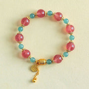 Buddha Stones Natural Strawberry Quartz Moonstone Healing Positive Beads Bracelet - image 0