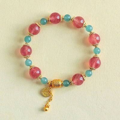 Buddha Stones Natural Strawberry Quartz Moonstone Healing Positive Beads Bracelet - image 0