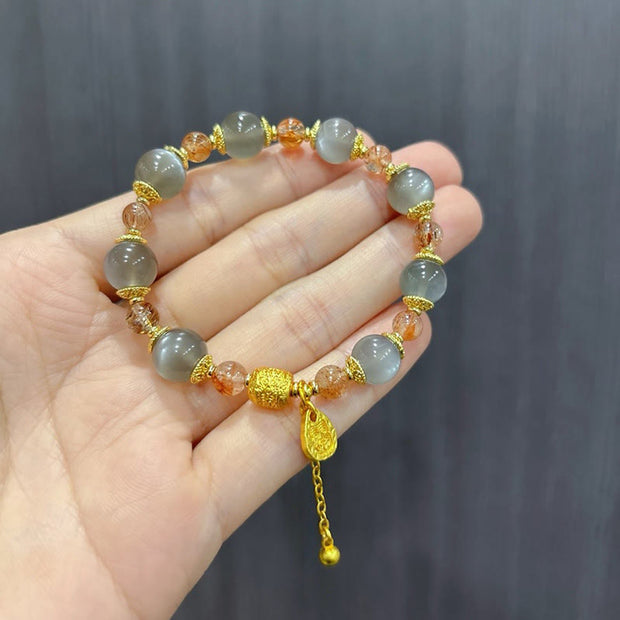 Buddha Stones Natural Strawberry Quartz Moonstone Healing Positive Beads Bracelet - image 18