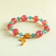 Buddha Stones Natural Strawberry Quartz Moonstone Healing Positive Beads Bracelet - image 2