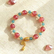 Buddha Stones Natural Strawberry Quartz Moonstone Healing Positive Beads Bracelet - image 1