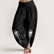 Buddha Stones Pure Cotton Concise Om Symbol Buddha Pattern Women's Elastic Waist Harem Pants - Black - US16，UK/AU20，EU48 (3XL) - image 5