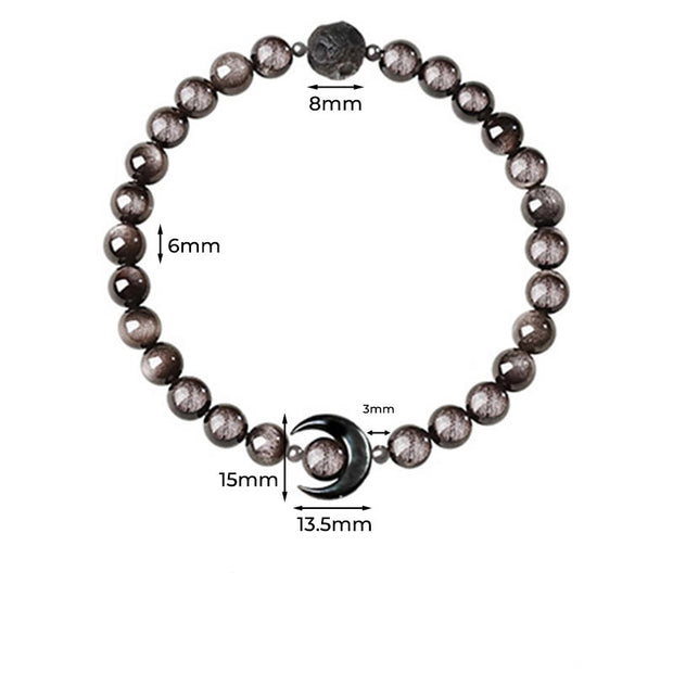 Buddha Stones Moon Design Natural Silver Sheen Obsidian Protection Beaded Bracelet - image 4