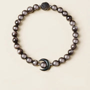 Buddha Stones Moon Design Natural Silver Sheen Obsidian Protection Beaded Bracelet - image 3