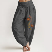 Buddha Stones Pure Cotton Warm Tones Sun English Phrases Pattern Women's Elastic Waist Harem Pants - DimGray - US16，UK/AU20，EU48 (3XL) - image 8