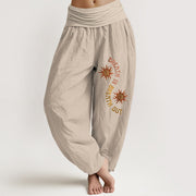 Buddha Stones Pure Cotton Warm Tones Sun English Phrases Pattern Women's Elastic Waist Harem Pants - Tan - US16，UK/AU20，EU48 (3XL) - image 11