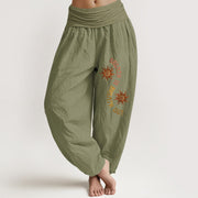 Buddha Stones Pure Cotton Warm Tones Sun English Phrases Pattern Women's Elastic Waist Harem Pants - OliveDrab - US16，UK/AU20，EU48 (3XL) - image 14
