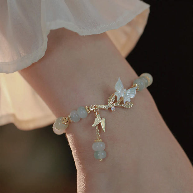 Buddha Stones Butterfly Charm Hetian Jade Adjustable Chain Prosperity Bracelet - image 0