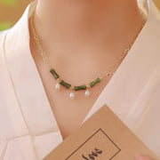 Buddha Stones Tianshan Jade Bamboo Pearl Abundance Wealth Necklace Pendant - image 6