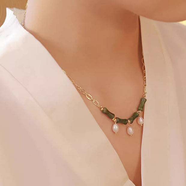 Buddha Stones Tianshan Jade Bamboo Pearl Abundance Wealth Necklace Pendant - image 8