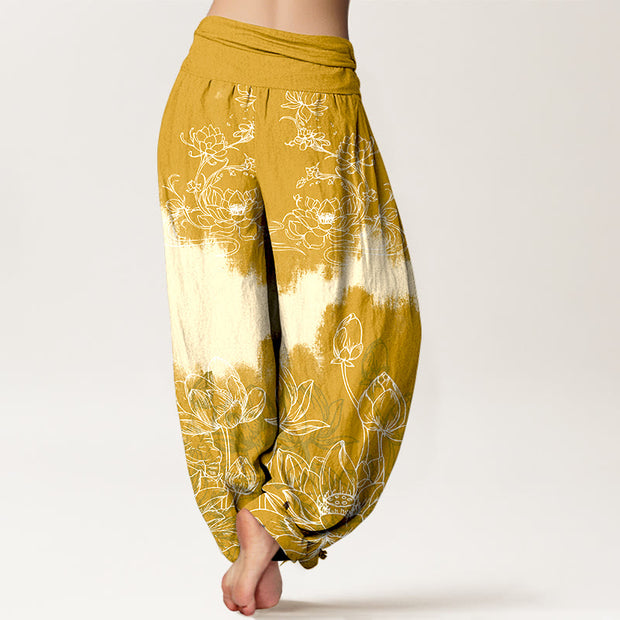 Buddha Stones Cotton Colorful Lotus Pattern Women's Elastic Waist Harem Pants - image 6