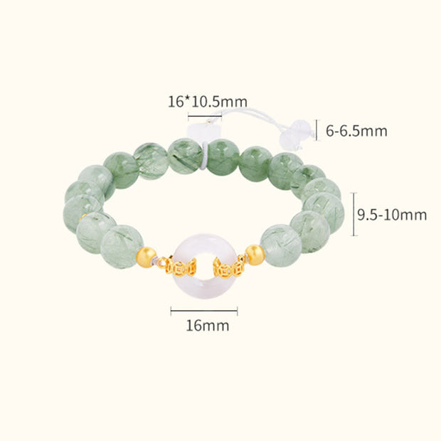 Buddha Stones 925 Sterling Silver Green Rutilated Quartz White Chalcedony Peace Buckle Courage Bracelet - image 3