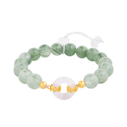 Buddha Stones 925 Sterling Silver Green Rutilated Quartz White Chalcedony Peace Buckle Courage Bracelet - image 4