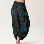 Buddha Stones Cotton Om Symbol Lotus Cloud Buddha Pattern Women's Elastic Waist Harem Pants - image 1