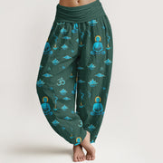 Buddha Stones Cotton Om Symbol Lotus Cloud Buddha Pattern Women's Elastic Waist Harem Pants - DarkGreen - US16，UK/AU20，EU48 (3XL) - image 5