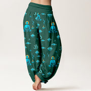 Buddha Stones Cotton Om Symbol Lotus Cloud Buddha Pattern Women's Elastic Waist Harem Pants - image 6
